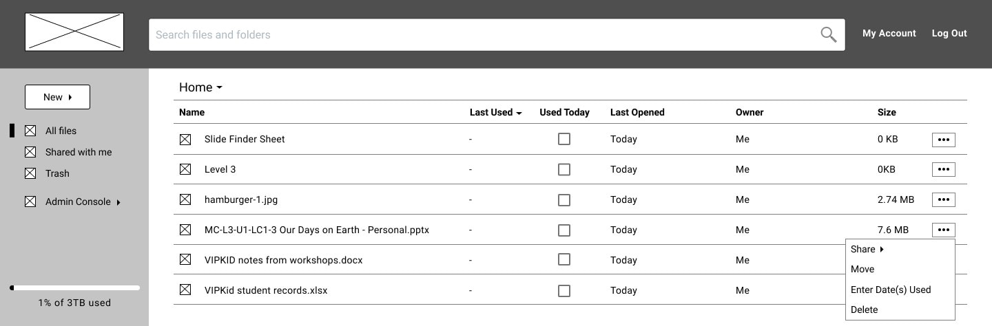 Image of wireframe updated after testing